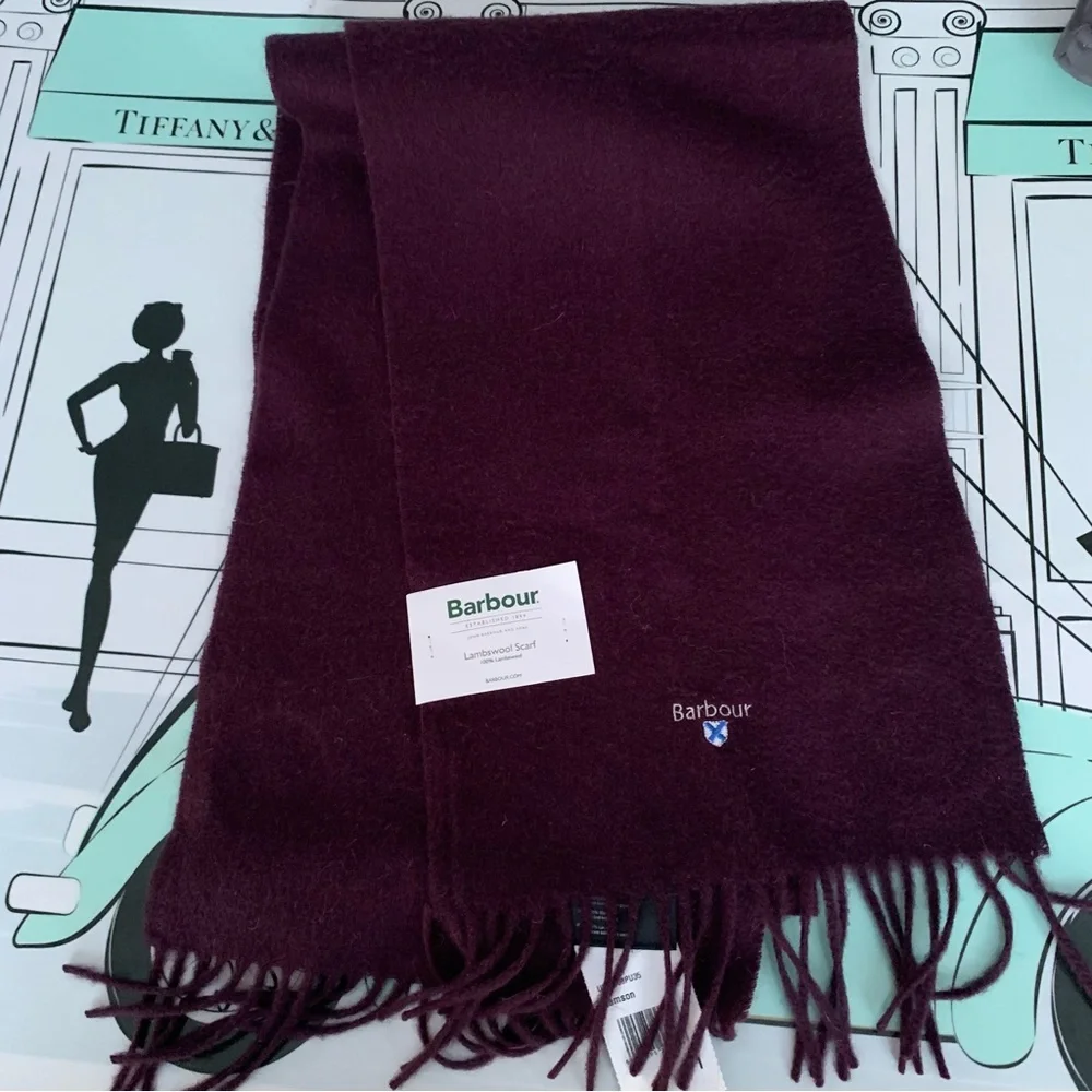 NWT Barbour Plain Lambswool Scarf in Damson Purple, unisex